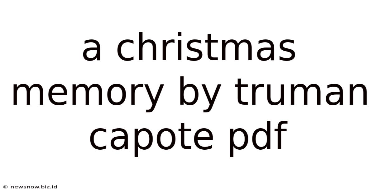 A Christmas Memory By Truman Capote Pdf
