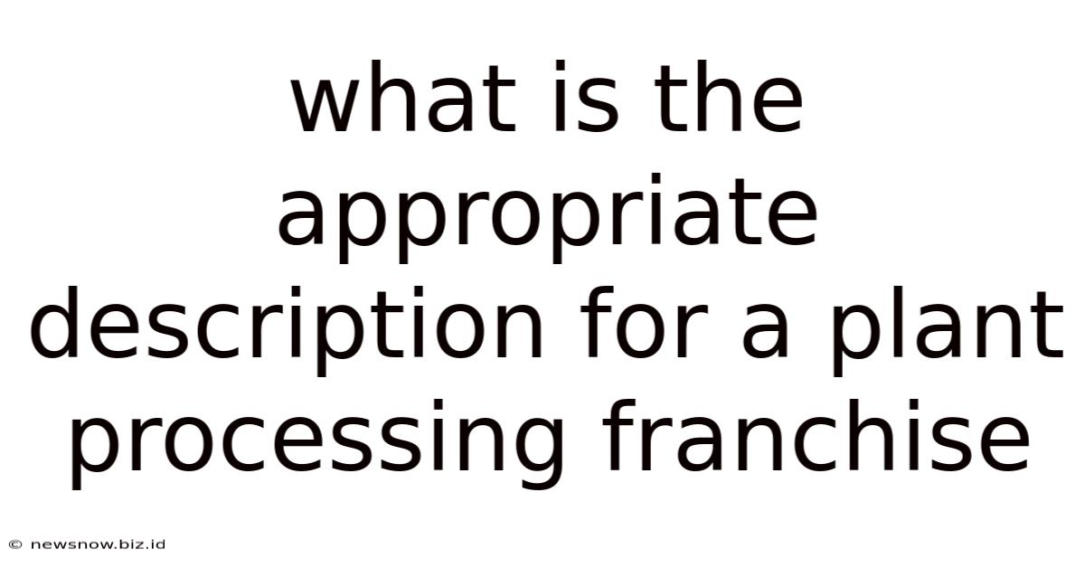What Is The Appropriate Description For A Plant Processing Franchise